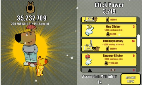 Clicking on Chill Guy's image lets players win diamonds with Chill Guy Clicker. 